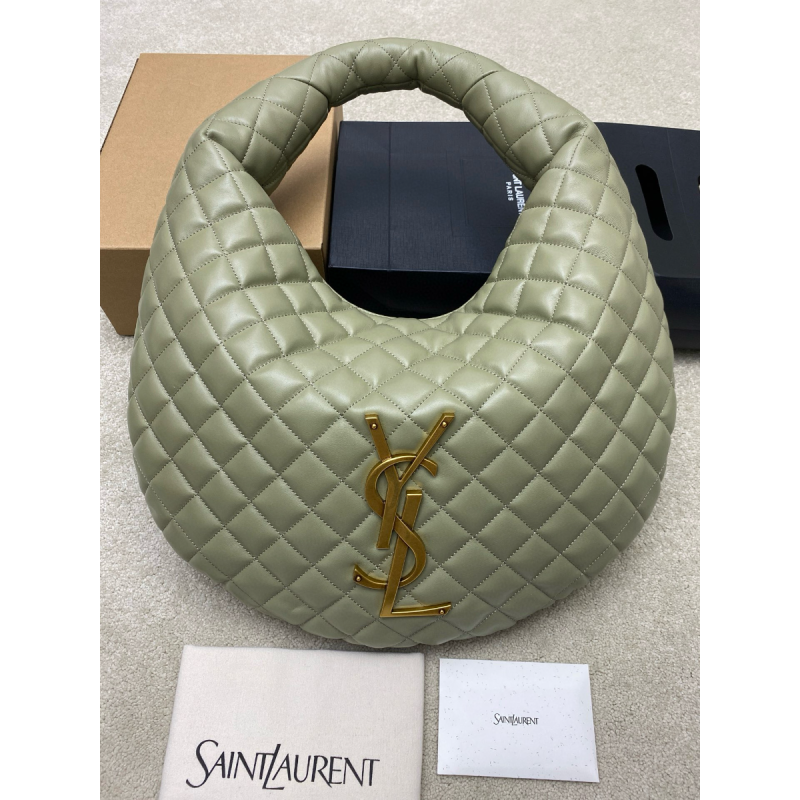 Saint Laurent Icare Medium Hobo in Quilted Nappa-Moss Green