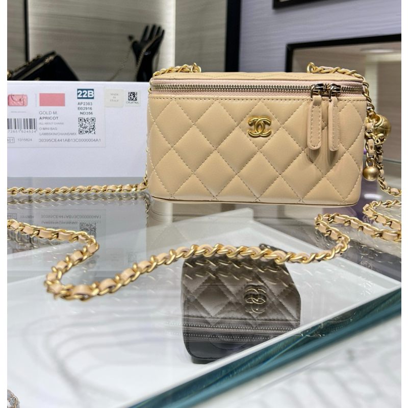 Chanel Vanity mit Kette Tasche-Beige