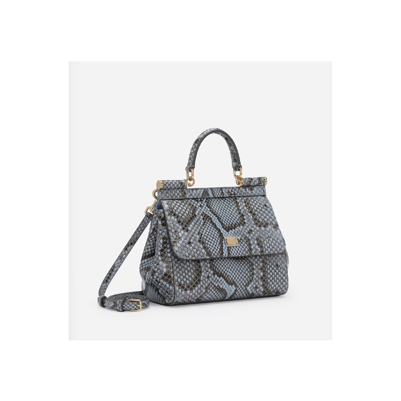 Dolce Gabbana Medium Sicily handbag in Python Skin-Light blue