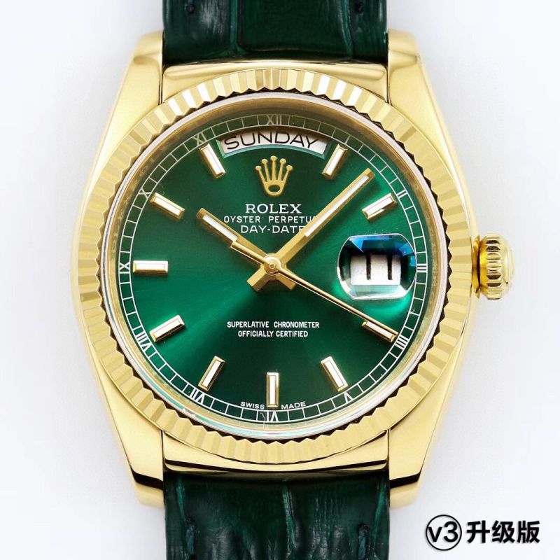 Rolex Day-Date 36mm , Oyster, leather , 18K yellow gold