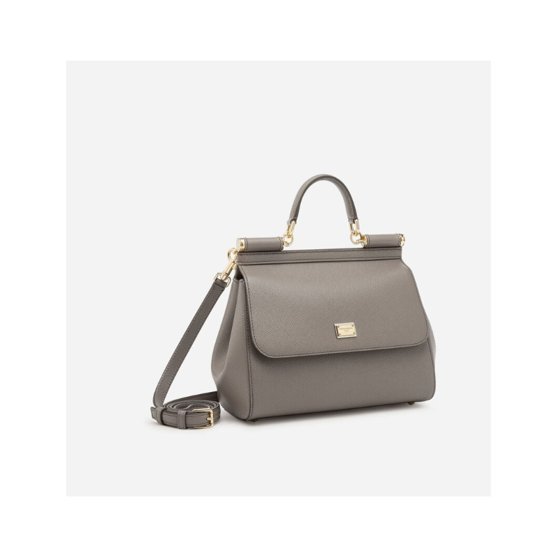 Dolce Gabbana Large Sicily Handbag in Dauphine leather-Grey
