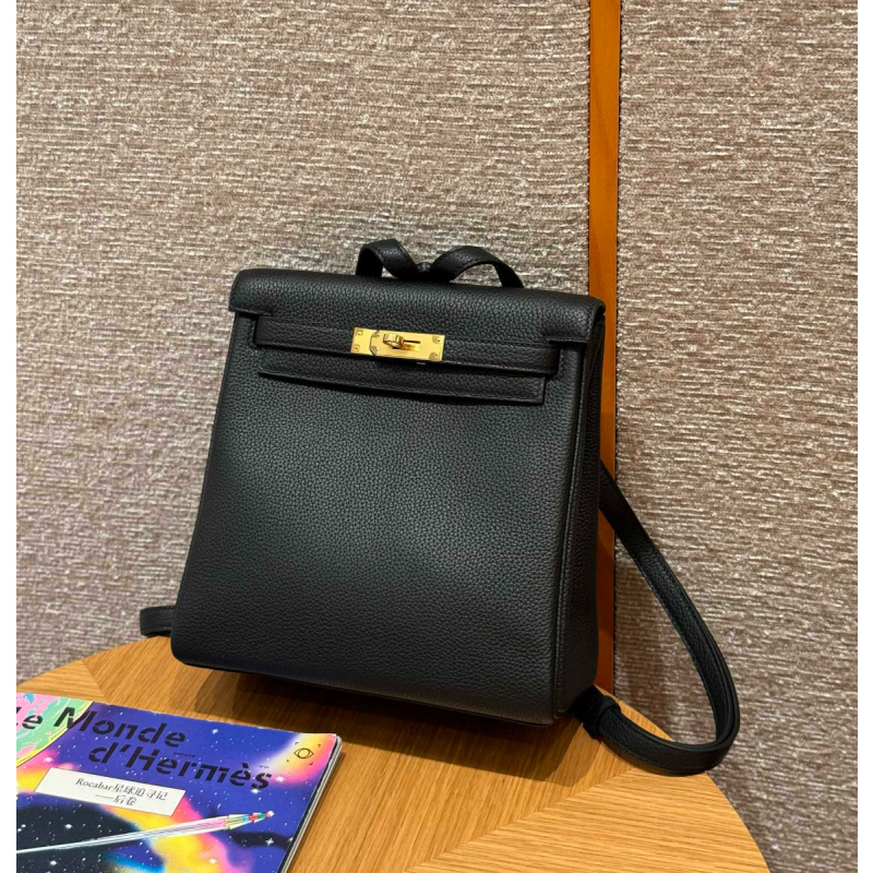 Hermes Kelly Ado Backpack in togo leather-Black