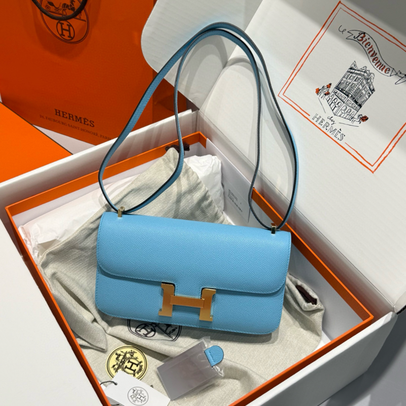 Hermes Constance Elan Shoulder Bag in Epsom Leather-Light blue