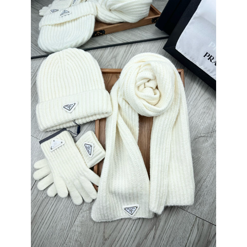 Prada Set von Kaschmir Schal / Hut / Handschuhe